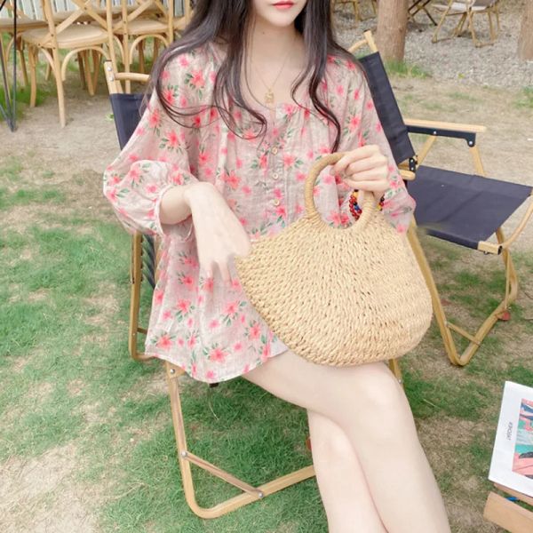 Kleider Sommer koreanischer Stil Mutterschaft Baumwolle Hemd Hemden Button Fliegen halb Ärmel Oneck Schwangere Frauen Blumen Blusen Schwangerschaft Kleidung