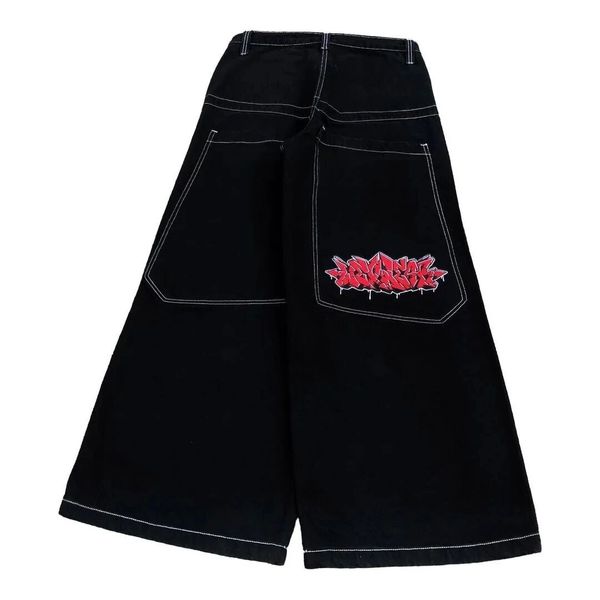 Calças de bordados de jeans masculinos do Hip Hop Rock japonês Baggy para Wowen Street Retro Retro Harajuku High Wistist