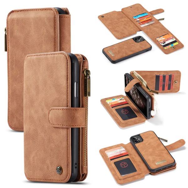 Wallets Caseme Magnetic Flip Leather Cartlet Case para iPhone 13 12 11 Pro xs max xr x SE 2022 8 7 Plus zíper da tampa da bolsa Coque Etui