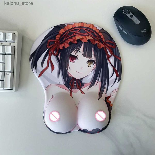 Mouse blocs pulso repousa tokisaki kurumi mamilos abaulados mousepad date um vivo sexy oppai aldult 3d mouse bloc com silicone gel de pulso y240419