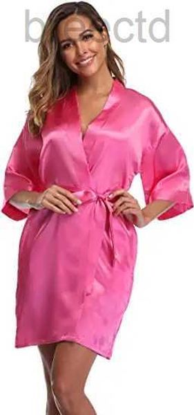 Frauenschlaf Lounge einfache Satinroben Pink Champagner Silber Kimono Bademantel Frauen Einfachheit Pyjamas Hochzeitsfeier Roben Kurz S-XXL D240419