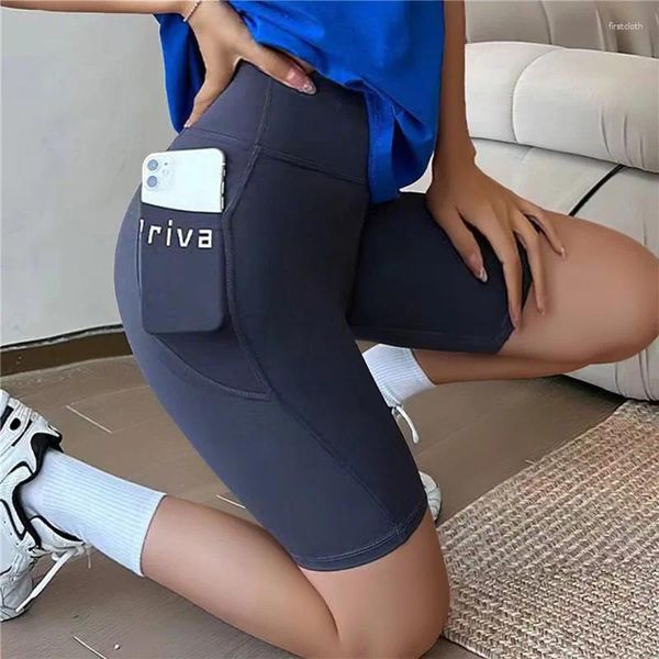 Shorts femminile 2024 Fitness Leggings Summer Shoga Pants High Waist Elastic Gym Legins con pieghe sportive tascabili