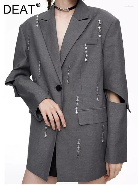 Ternos femininos Moda Blazer de colarinho entalhado Hollow Out Diamond Tassel Decorate Loose Design Suit Jackets Summer 2024 7Ab3873