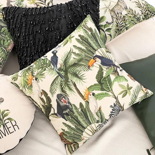 Travesseiro luxuoso chita de elefante elefante plantas tropicais de capa traseira brophcase Sofá de veludo para crianças Cosplay de presente infantil