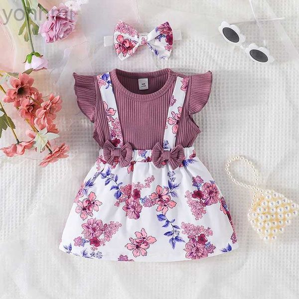 Mädchenkleider Kleid für Kinder Neugeborene 6-36 Monate Geburtstag Purple Kurzarm süße Blumenprinzessin formelle Kleider Ootd für Baby Girl D240423