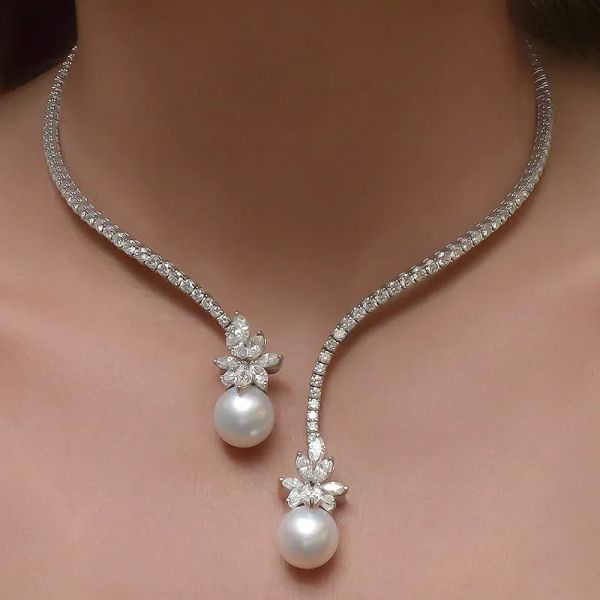 Collane a ciondolo moda squisito fiore grande perla scrittura catena zircone per donne feste di compleanno gioielli drop consegna pendenti otwjc
