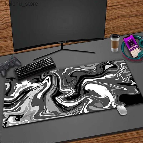 Cuscinetti per mouse polso riposo gamer mousepad 900x400 mousepad strata liquido tappetino mouse grande xxl deskpad pad mouse in bianco e nero tastiera grande tastiera tastiera tappetino Y240419