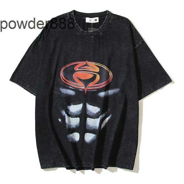 24SS-Seitengöttin gewaschen alte Halbärmel Amerikanische Muskel Superman Kurzes T-Shirt Sommer Herren und Frauen Trendy Hemd