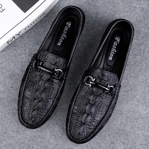 Scarpe casual Mocassini morbidi All-Match Men in pelle Slip nero Spring Summer On Fashion Italian Trendy Driving Flats for Man