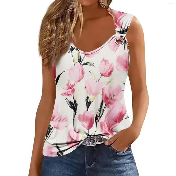 Frauen Tanks Womens Tank Top v Hals Basic bedrucktes lässiges fließendes Sommer Ärmel und tiefe Seitengeschnittene Tops für Frauen Ropa de Mujer Ofertas