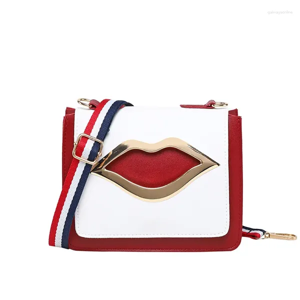 Bolsas de ombro Mulheres Bolsa Metal Metal Lips Big Lips Designer de moda de qualidade PU cadeia de couro Crossbody Pack Pack Ladies Small Purse