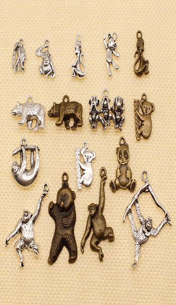 40 pezzi Caspite d'argento o pendenti gioielli che producono animali da animale Orangutan Koala Bear Panda Sloth HJ0287130572