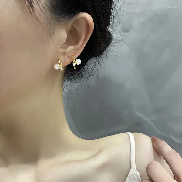 Orecchini per borchie Xingyunday Zircon Pearl for Women Girl Geometry Earring Elegant coreano Gold Gold Color Trendy Gioielli Regali