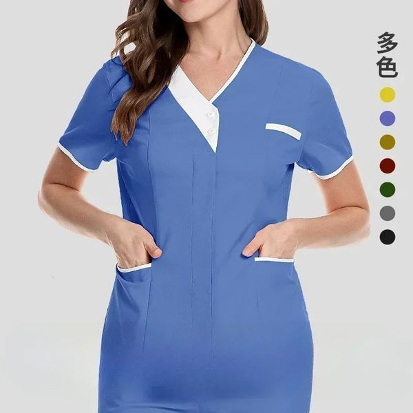 Acessórios de enfermagem Salão de beleza respirável Moda Slim Tops Tops Summer Lab Maclos Roupas Roupas Mulheres uniformes 240418