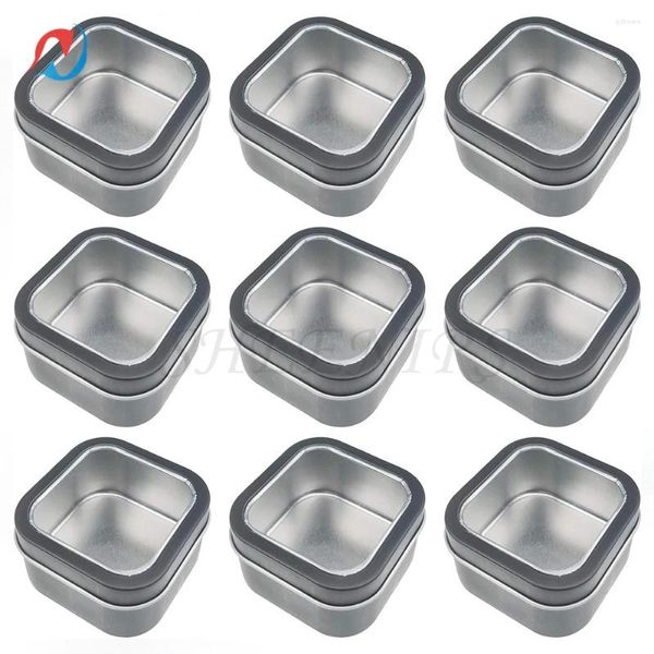 Garrafas de armazenamento 9pcs 2,28 x 0,98 polegadas vazias de metal de metal com janela transparente para tesouros de doces que fabricam velas