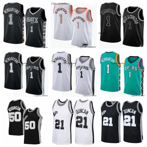 Victor Wembanyama Basketball Trikots San 2023 2024 Stadt Antonio Jersey Spur White Black Green 50 David Robinson 21 Retro Shirts Trikots Männer Kid Jugend