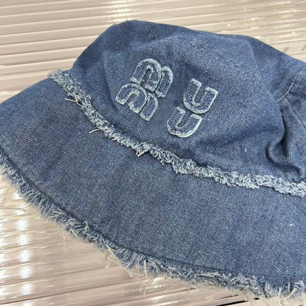 Hüte Großhandel M iu neuer japanischer Buchstaben Hut Raw Edge gewaschene Denim Vintage Distressed niedliche vielseitige Viersaison Fischerhut