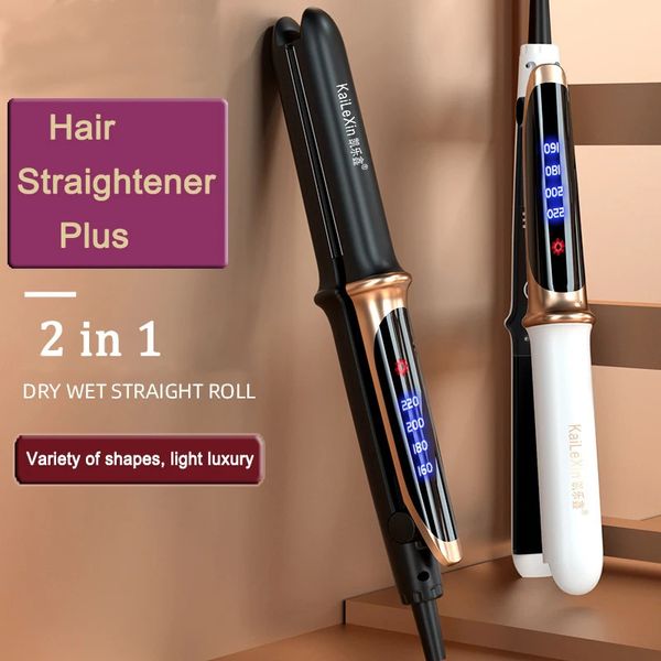 2 in 1 professionellem Haarglätter flachem Eisen für nasse oder trockene Glättchen Curl Styling -Werkzeuge 240411