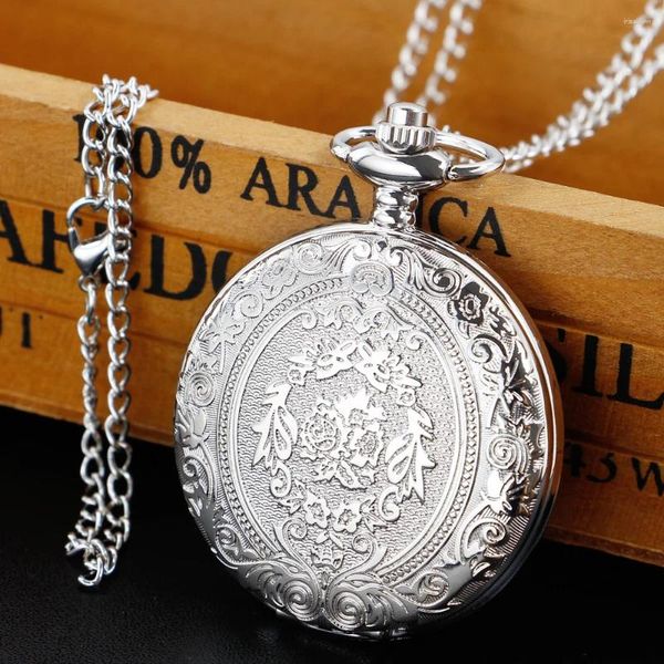 Pocket Watches Luxury Silver Quartz Watch Fashion Colar Jewelry Gift Steampunk Relógio para homens Mulheres