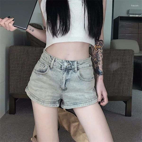 Frauen Shorts Retro Blue Denim Vintage Style American Spicy Girl Slim Sexy Mini-Short Female Wide Leg Hip Wrap A-Line Hosen