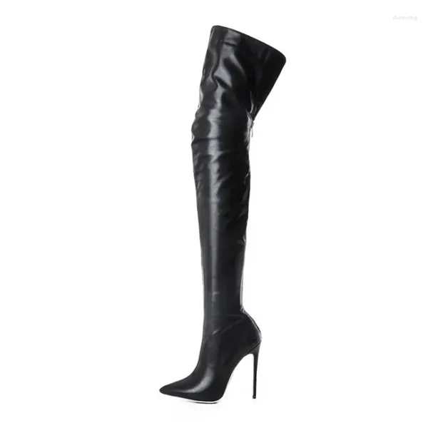 Stiefel Plus Size 34-46 Frauen sexy Oberschenkel hohe Stretch-Leder-Leder Over-the-Knie-Hocker-schwarzen roten Herbst Winterschuhe
