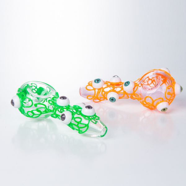 Headshop214 Y293 Luminöse Glasrohre etwa 12 cm lang handgefertigtes schöner Tabaklöffel -Rohr -Augenstil im dunklen DAB Rig Rauchpfeife leuchtet