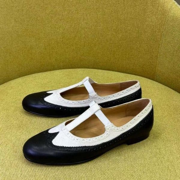 Romantische Persönlichkeit ~ High Definition Mary Jane Frauen Leder Patchwork T-Band Flat Schuhe, ein Fuß Ballett-Tanzschuhe