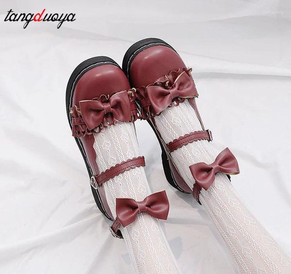 Scarpe casual carine dolce lolita Bow Kids 2024 Autumn Red Flat Bottom Uniform JK Mary Jane Harajuku