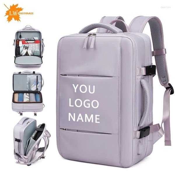 Backpack Women's com grande capacidade de viagem Bag de viagem casual de 18 polegadas Nome impresso DIY