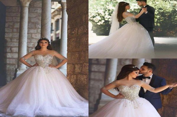 Luxury 2016 per perle di cristallo crastrino Abiti da sposa abiti da sposa abiti da sposa a manica lunga