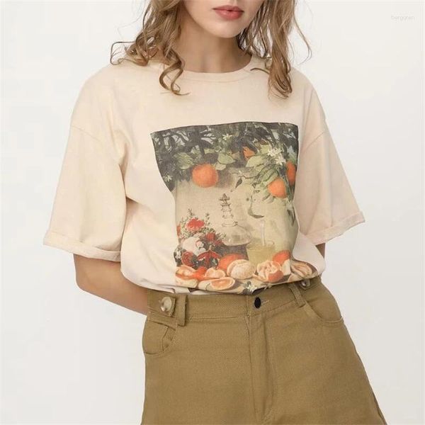Camisetas femininas Fruta laranja Camisa vintage Tops Tops de verão Camisetas Khaki Camisetas impressas