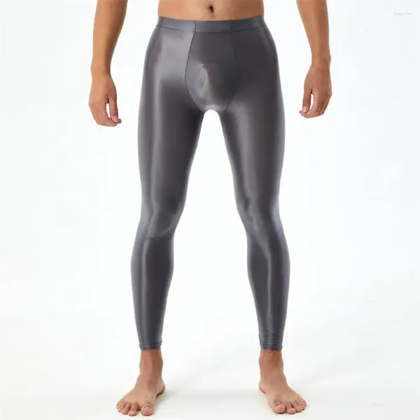 Calça masculina homens, você convexa Bulge bolsa sedosa e elástica elástica alta e respirável na cintura média de cor sólida