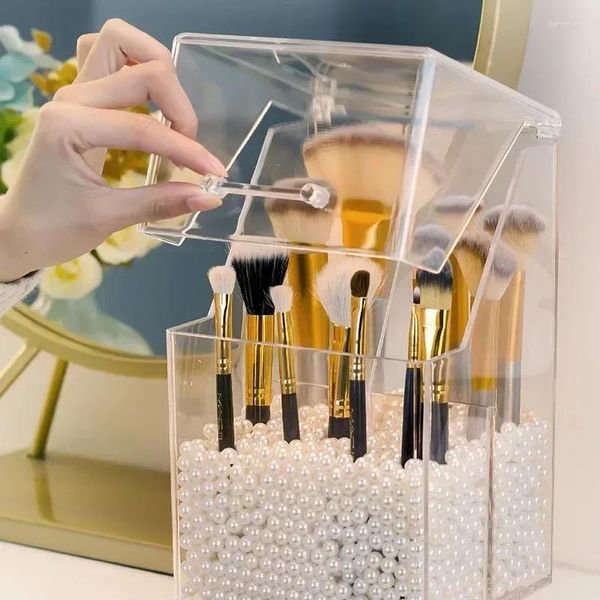 Aufbewahrungsboxen staubdichtes Kunststoff -Make -up -Bürsten Box 500g Perlen Optionales transparentes kosmetischer Pinsel Organizer Schönheit Augenbrauenstifte Gehäuse