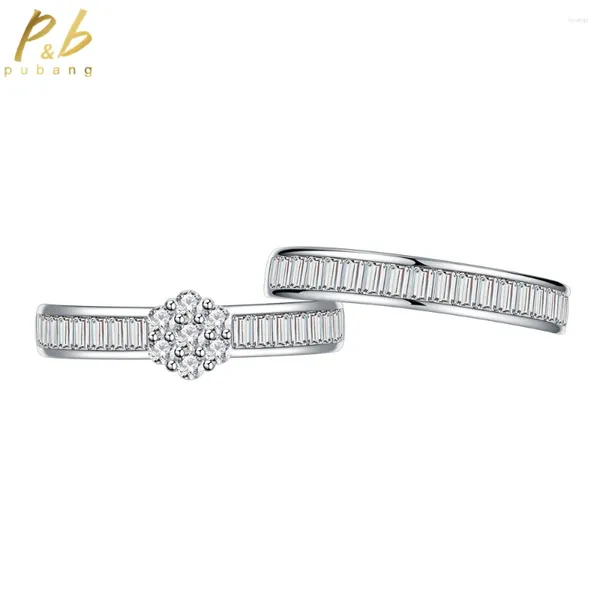 Anelli a grappolo PUBANG Fine Jewelry 925 Baguette in argento sterling creata a fedi nuziale a diamante moissanite set per regali da donna