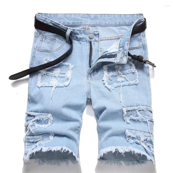 Herren Jeans Sommermänner Denim Shorts Stilvolle Streetwear-Löcher Patch solide lässige männliche Straight Fünf-Punkte-Hosen