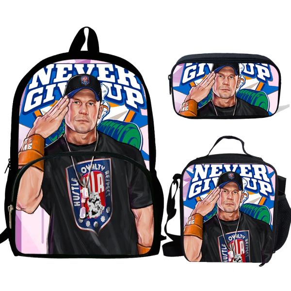 Borse 3pcs/set John Cena Classic wrestling stampato borse da scuola zaino moda adolescenti ragazzi ragazze bookbag machila casual zaino