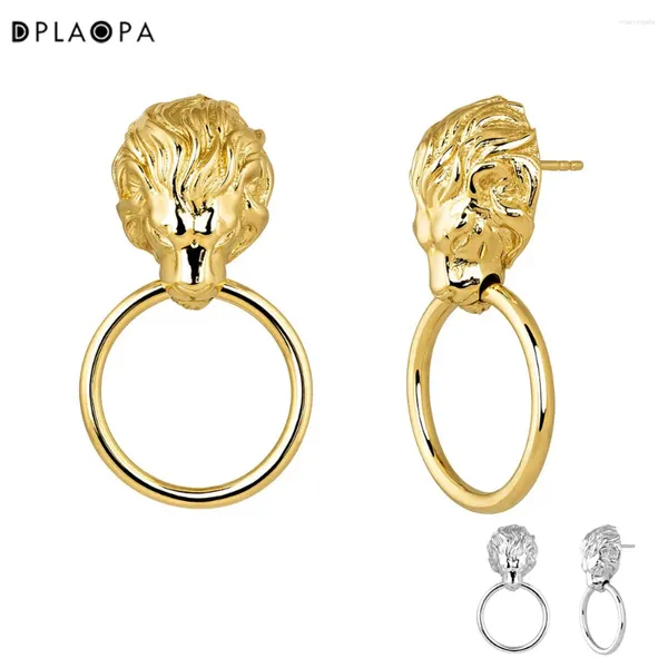 Orecchini doganici Dplaopa 925 Sterling Silver Gold Pendientes Leon Plata Recubierta Oro Luxury Gioielli Clip di gioielli grandi grandi orecchini a goccia grande