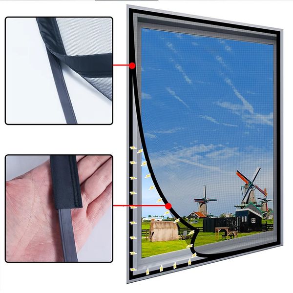 DTGJ Schermo magnetico Windows Mosquito Net Dimensione personalizzata Black Black Invisible Fibra di vetro Air Tulle Anti Insetto Tende a mosca a trasparente 240416