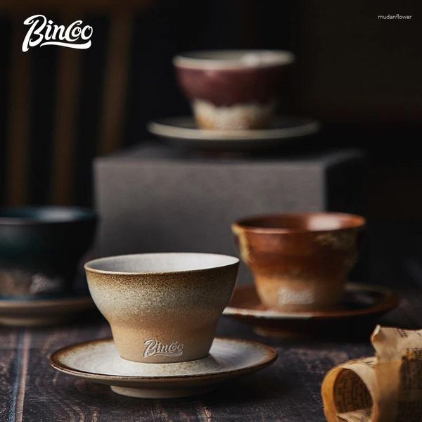 Coffeware set bincoo 170ml Creative Ceramic Coffee Cup con tazze di latte di base in ceramica ruvida giapponese Pulcellana fiore