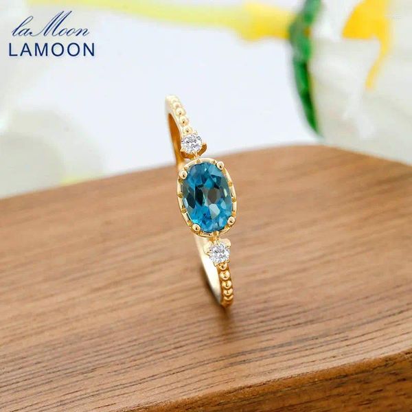 Anelli a grappolo lamoon gemma anello di fidanzamento del matrimonio in pietra naturale topazio blu naturale per donne 925 sterling in argento oro vermeil gioielli