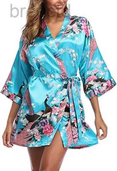 Women's Sleep Lounge Satin Silk Women Wedding Bridemaid Robe Sexy Crane Stampa accappatoio corto lungo Kimono Night Gown Abito abito Fashion Abito femmina D240419