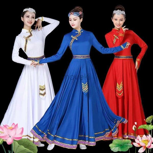 Vestuário étnico vestido de dança mongóis saia de prática de prática chinesa roupas tradicionais de estilo nacional tibetano antigo dança étnica feminina d240419