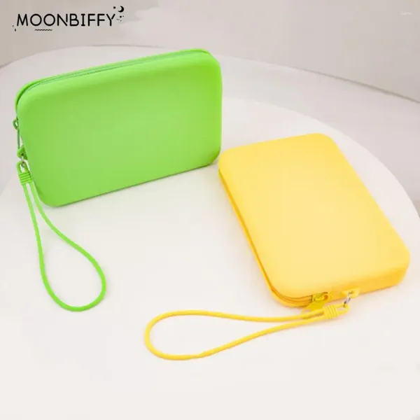 Bolsas de cosméticos Strap Strap Square Silicone Storage Sacal Moda Moda Lavagem de cor sólida Alteração de telefone de grande capacidade