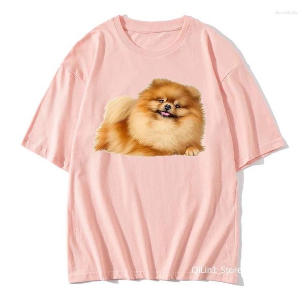 Camisetas femininas Kawaii Brown Pomeranian Animal Camise