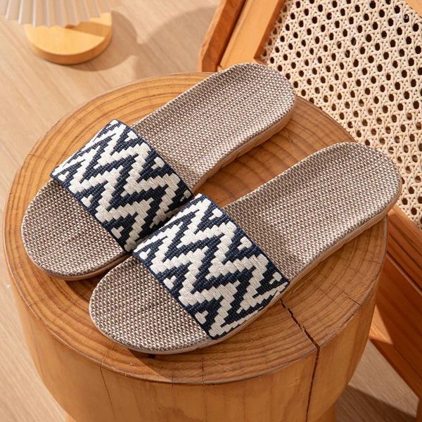 Slipper Sommer gekreuzt Flachs Männer Haus Leinen Slipper Flat Beach Sandalen bequem Innenraum Casual Stroh Pantufflas Hombre