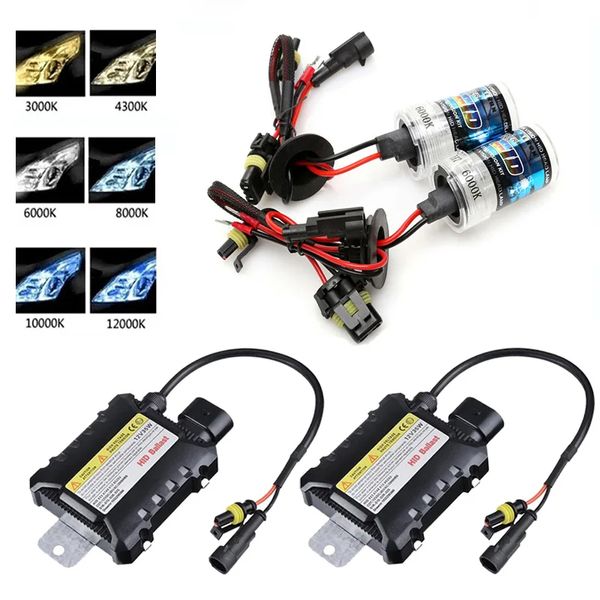 H1 H3 HID Far Ampulleri 12V 4300K ​​6000K 8000K 12000K Süper Parlak Xenon Hid Ampulü 55W DC Slim HID Balast