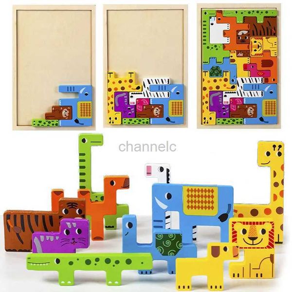 Puzzle 3d Nuovo cartone animato PUZZZA 3D PUZLE IN LEGNA TANGRAMAM MATH Game Cube per bambini Magination Pre-School Forme PULLS Educational Toy per bambini 240419