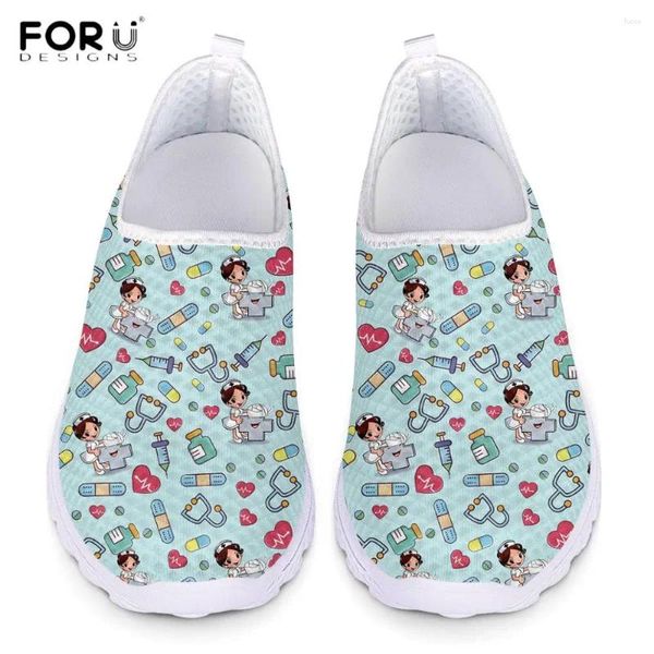 Sapatos casuais forudesigns esboço padrão de desenho animado tênis de malha verão lady lady confortável na primavera preto