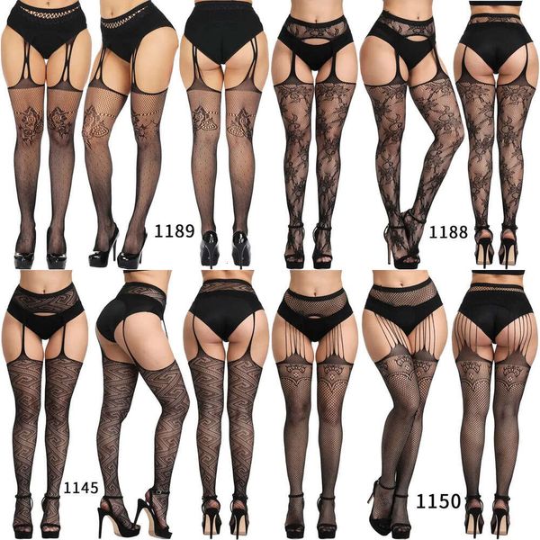 Sexy Women Roufe -Roupa Lace Fishnet Suspender Suspender Pantyhose coxa meias altas meias elásticas da liga preta