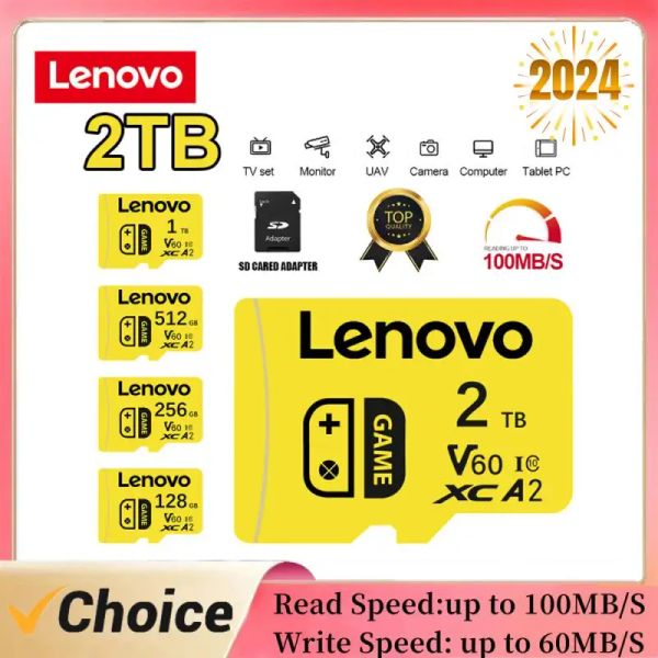 Karten Lenovo 1TB 2TB Mini SD -Karte 128 GB 512 GB Micro TF SD -Karte 256 GB Hochgeschwindigkeitsspeicherkarte wasserdicht für Telefon/Kamera mit Adapter